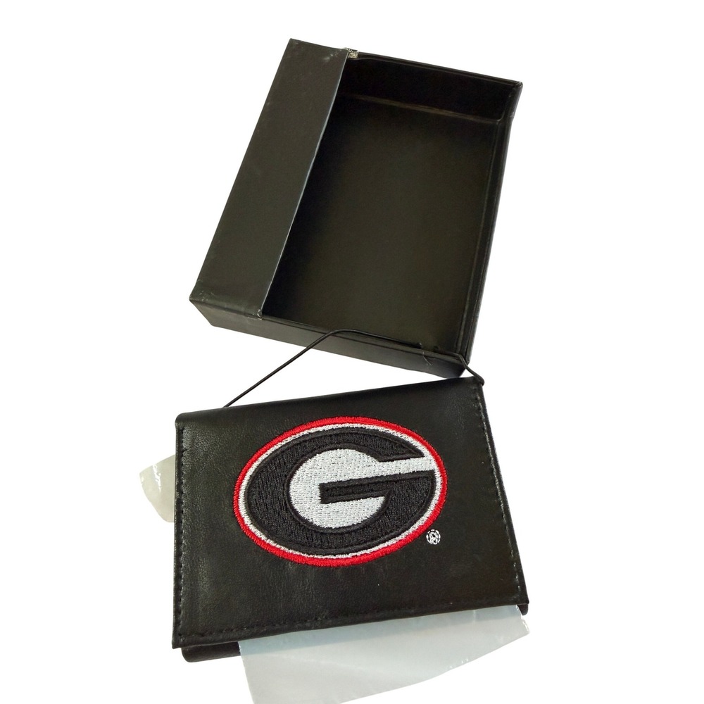 Rico NCAA Georgia Bulldogs Mens Black Genuine Leather Embroidered Trifold Wallet